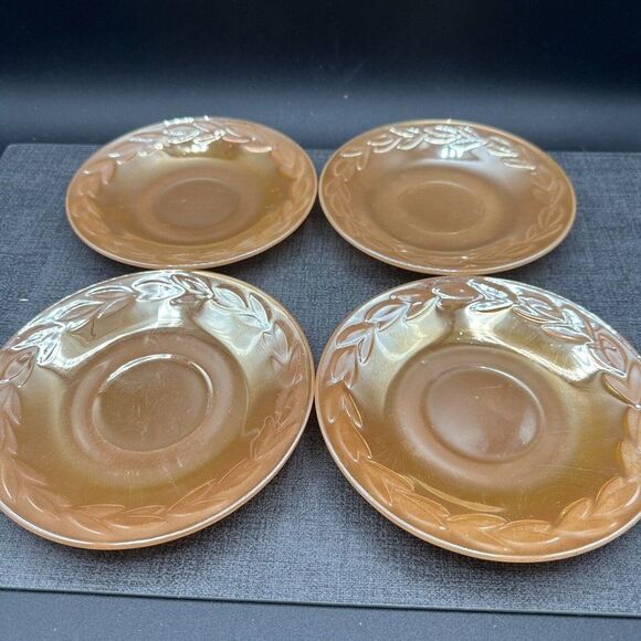 Fire King Peach Lustre Laurel Lot 4 Saucer Plates Anchor Hocking USA Vtg 1950s - Picture 1 of 12